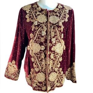 Vintage 1970’s Burgundy Velvet & Gold Embellished Jacket. B27